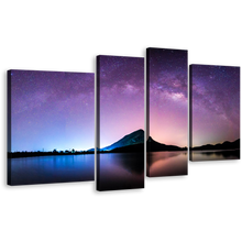 Load image into Gallery viewer, Mountain Sea Canvas Wall Art, Landscape Mountain Milkyway 4 Piece Canvas Print, Thailand Blue Purple Night Galaxy Multiple Canvas
