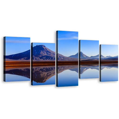 Mountain Water Canvas Wall Art, Brown Chile Atacama Desert Multiple Canvas, Blue Atacama Lake Canvas Print, Lejia Lake 5 Piece Canvas