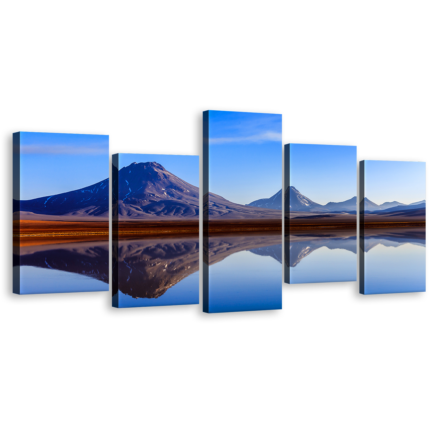 Mountain Water Canvas Wall Art, Brown Chile Atacama Desert Multiple Canvas, Blue Atacama Lake Canvas Print, Lejia Lake 5 Piece Canvas