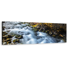 Load image into Gallery viewer, Mountain Waterfall Canvas Wall Art, Beautiful White Sichuan China Falls Panoramic Canvas Artwork, Yellow Pine Forest Autumn Waterfall Wide Canvas Print
