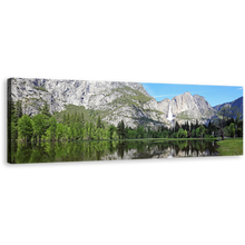 Load image into Gallery viewer, Mountain Waterfall Canvas Wall Art, Green Yosemite National Park 1 Piece Canvas Print, California Forest White Waterfall Scenery Wide Canvas
