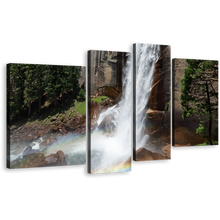 Load image into Gallery viewer, Mountain Waterfall Canvas Wall Art, National Park in California Canvas Set, Grey Sierra Nevada Mountains 4 Piece Canvas, White Vernal Falls Canvas Print
