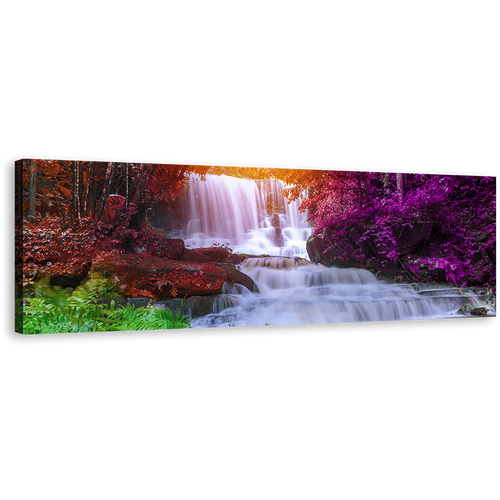 Mountain Waterfall Canvas Wall Art, Thailand Colorful Waterfall Scenery Wide Canvas, Mun Dang Waterfalls 1 Piece Canvas Print