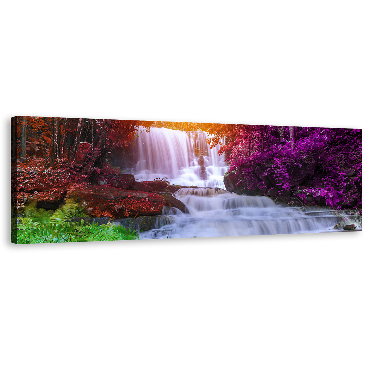 Mountain Waterfall Canvas Wall Art, Thailand Colorful Waterfall Scenery Wide Canvas, Mun Dang Waterfalls 1 Piece Canvas Print