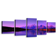 Load image into Gallery viewer, Mountains Lake Canvas Wall Art, Teton National Park 5 Piece Canvas Print, Blue Purple Jackson Ocean Mountains Multi Panel Canvas
