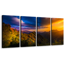 Load image into Gallery viewer, Mountains Scenery Canvas Print, Blue Orange Sky Mountains 4 Piece Canvas Set, Sequoia National Park Landscape Wall Art
