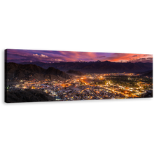 Load image into Gallery viewer, Mountains Town Canvas Wall Art, Yellow Leh Ladakh City Panoramic Canvas Print, India Blue Cloudy Sky Mountain Canvas Artwork
