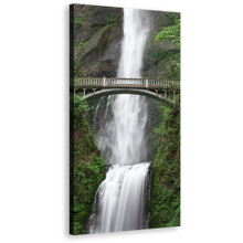 Load image into Gallery viewer, Multnomah Waterfall Canvas Wall Art, White Waterfall in Oregon Vertical Canvas Print, Green Trees Forest Scenery Waterfall Wide Canvas
