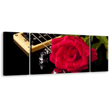 Load image into Gallery viewer, Music Flowers Canvas Wall Art, Beautiful Red Rose 3 Piece Canvas Print, Black Music Instruments and Flowers Multiple Canvas
