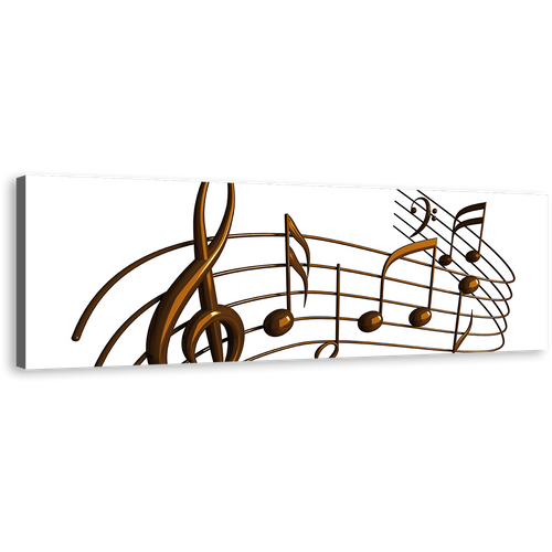 Music Harmony Canvas Print, Brown 3D Musical Notes 1 Piece Canvas Wall Art, White Modern Abstract Music Notes Canvas Artwork