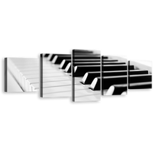 Load image into Gallery viewer, Music Instrument Canvas Print, Abstract Piano Multi Canvas Artwork, White Black Classical Piano Key 5 Piece Canvas Wall Art
