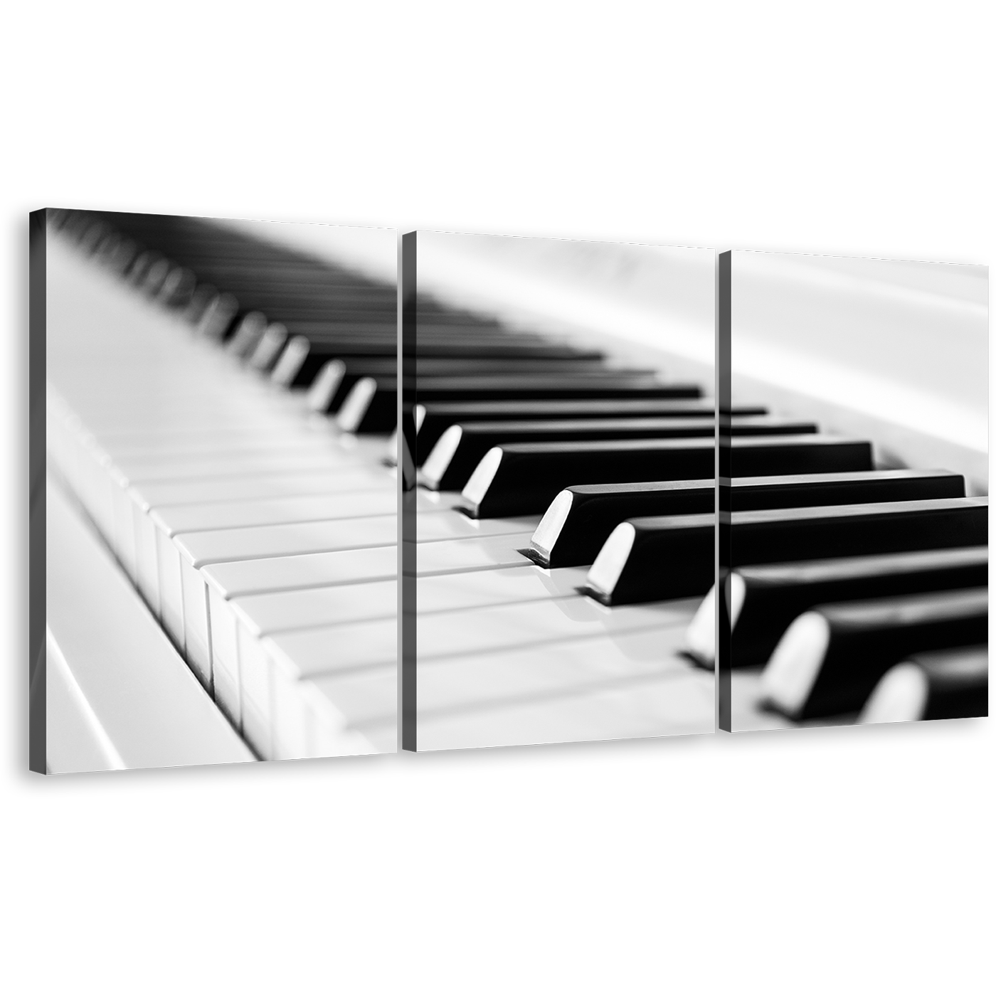 Music Piano Canvas Wall Art, Music Instrument Canvas 3 Piece Canvas Print, Black White Piano Key Close Up Triptych Canvas Set