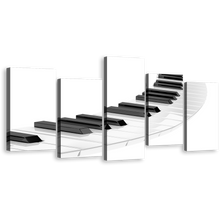 Load image into Gallery viewer, Music Piano Canvas Wall Art, Piano Digital Art Print, White Black Piano Keyboard Spiral 5 Piece Canvas Set
