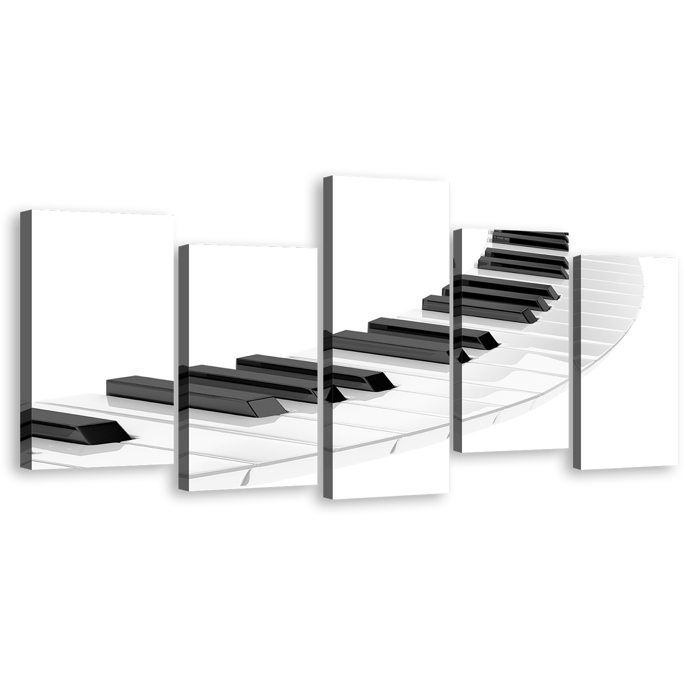 Music Piano Canvas Wall Art, Piano Digital Art Print, White Black Piano Keyboard Spiral 5 Piece Canvas Set