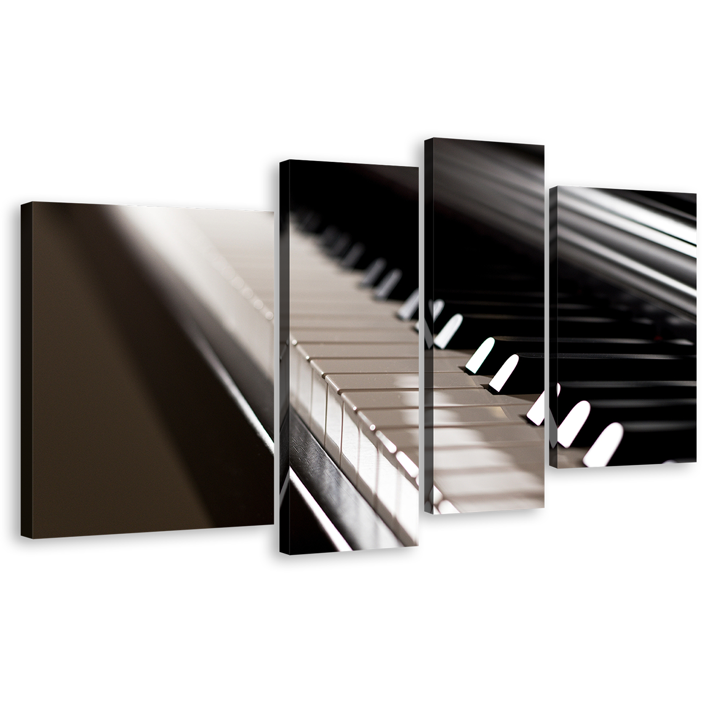 Musical Instrument Canvas Print, White Black Isolated Piano Keyboard 4 Piece Canvas Wall Art, Elegant Piano Multi Canvas