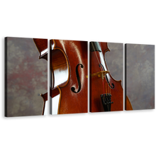 Load image into Gallery viewer, Musical Instrument Canvas Wall Art, Isolated Cello Music 4 Piece Canvas Set, Brown White Cello Digital Canvas Print
