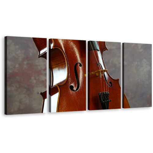 Musical Instrument Canvas Wall Art, Isolated Cello Music 4 Piece Canvas Set, Brown White Cello Digital Canvas Print