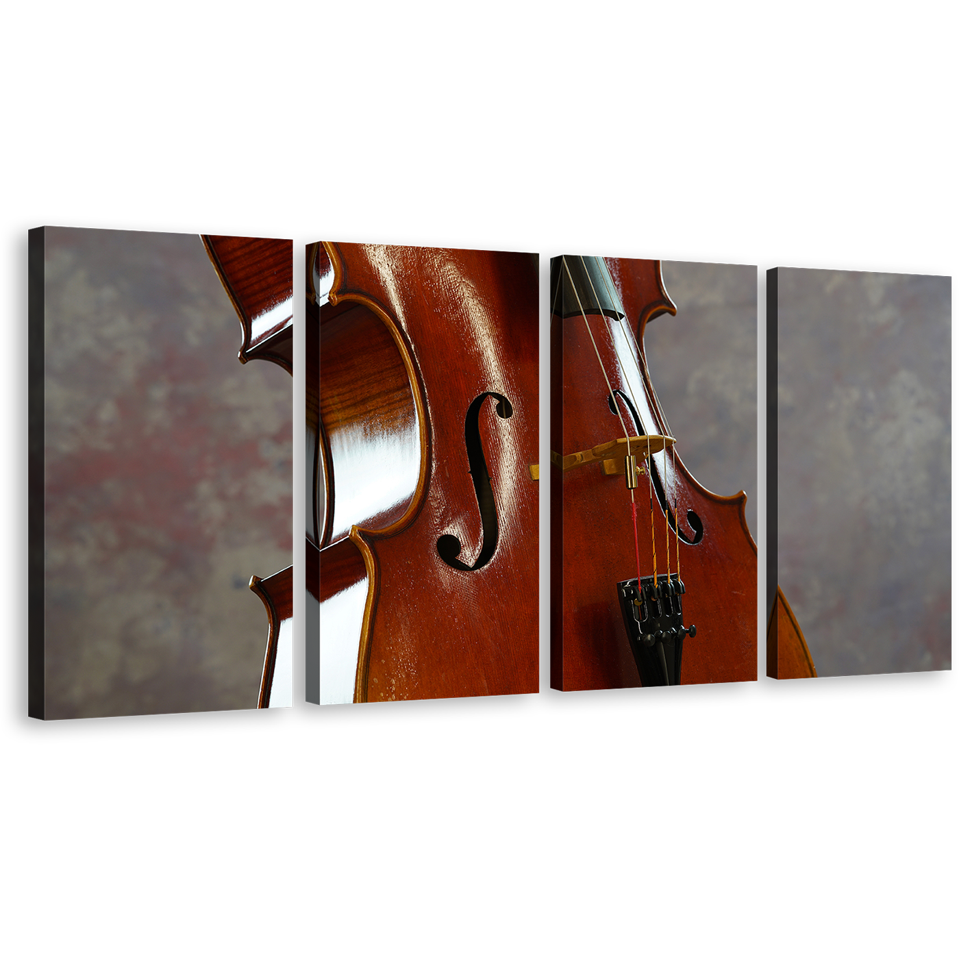 Musical Instrument Canvas Wall Art, Isolated Cello Music 4 Piece Canvas Set, Brown White Cello Digital Canvas Print