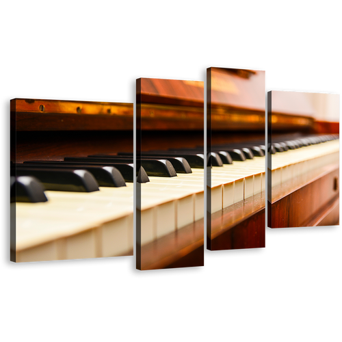 Musical Instrument Canvas Wall Art, White Black Piano Close Up 4 Piece Canvas Set, Orange Piano Abstract Canvas Print