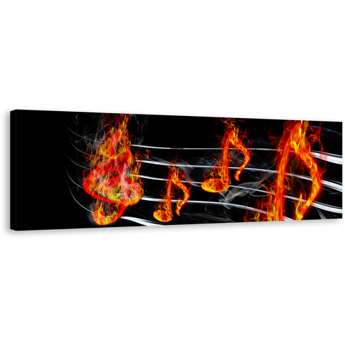 Musical Notes Canvas Wall Art, Black Abstract Music 1 Piece Canvas Artwork, Red Burning Music Canvas Print