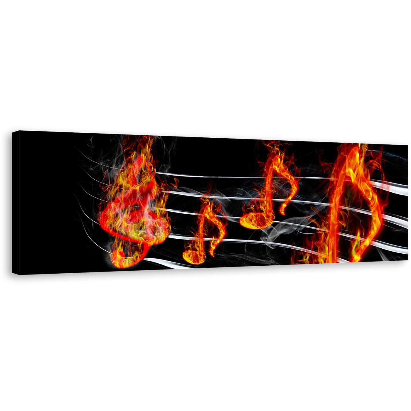 Musical Notes Canvas Wall Art, Black Abstract Music 1 Piece Canvas Artwork, Red Burning Music Canvas Print