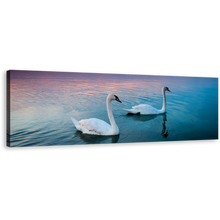 Load image into Gallery viewer, Mute Swan Wall Art, Beautiful White Birds Couple Swimming 1 Piece Canvas Art, Balaton Blue Lake Canvas Print
