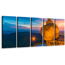 Load image into Gallery viewer, Myanmar Buddhism Canvas Print, Treasure of Buddhism Blue Sky 5 Piece Canvas Wall Art, Orange Kyaiktiyo Pagoda Canvas Set
