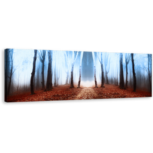 Load image into Gallery viewer, Mystic Forest Canvas Print, Brown Autumn Fairytale Forest Wall Art, White Fog Magical Scenery Panoramic Canvas Art
