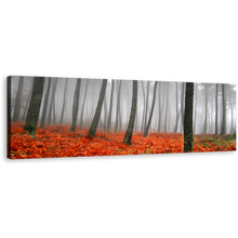 Load image into Gallery viewer, Mystic Forest Wall Art, Contemporary Charcoal Sunlight Canvas Art, Red Grass Grey Rain Panoramic Canvas Print
