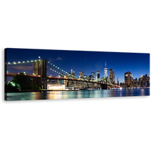 Load image into Gallery viewer, NYC Cityscape Canvas Wall Art, Manhattan Blue Sky Brooklyn Bridge Canvas Print, Black New York Skyline 1 Piece Canvas Artwork
