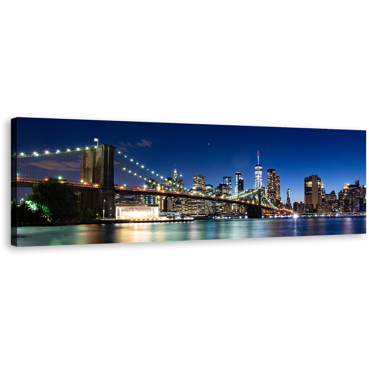 NYC Cityscape Canvas Wall Art, Manhattan Blue Sky Brooklyn Bridge Canvas Print, Black New York Skyline 1 Piece Canvas Artwork