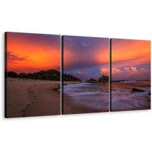 Load image into Gallery viewer, Nambucca Heads Canvas Wall Art Australia Dramatic Orange Sky Ocean Triptych Canvas Print, Brown Wellington Beach 3 Piece Canvas Set
