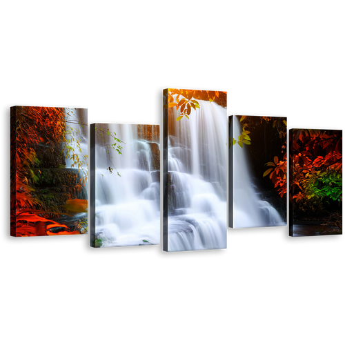 National Park Wall Art, Red Hin Rong Kla Multiple Canvas, Thailand White Waterfall 5 Piece Canvas Print