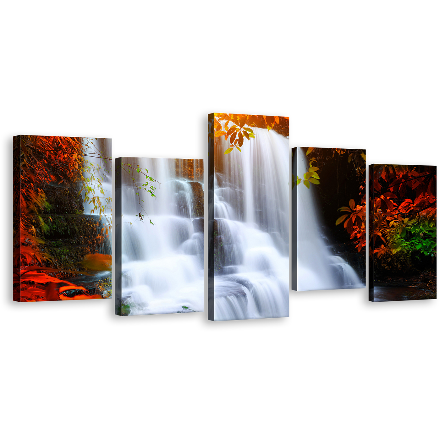 National Park Wall Art, Red Hin Rong Kla Multiple Canvas, Thailand White Waterfall 5 Piece Canvas Print