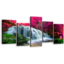 Load image into Gallery viewer, Nature Forest Canvas Wall Art, Amazing Waterfall Scenery Multi Canvas, Colorful Forest Waterfall 5 Piece Canvas Print
