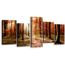 Load image into Gallery viewer, Nature Scenery Canvas Wall Art, Green Fields Autumn Forest 5 Piece Multi Panel Canvas, Orange Trees Sunrise Forest Canvas Print
