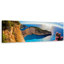 Load image into Gallery viewer, Navagio Beach Canvas Print, Blue Sunrise in Greece 1 Piece Canvas Art, Green Navagio Ocean Mountain Cliff Wall Art
