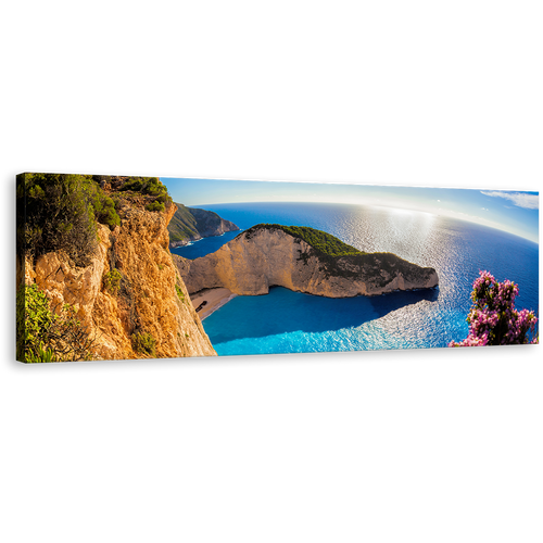 Navagio Beach Canvas Print, Blue Sunrise in Greece 1 Piece Canvas Art, Green Navagio Ocean Mountain Cliff Wall Art