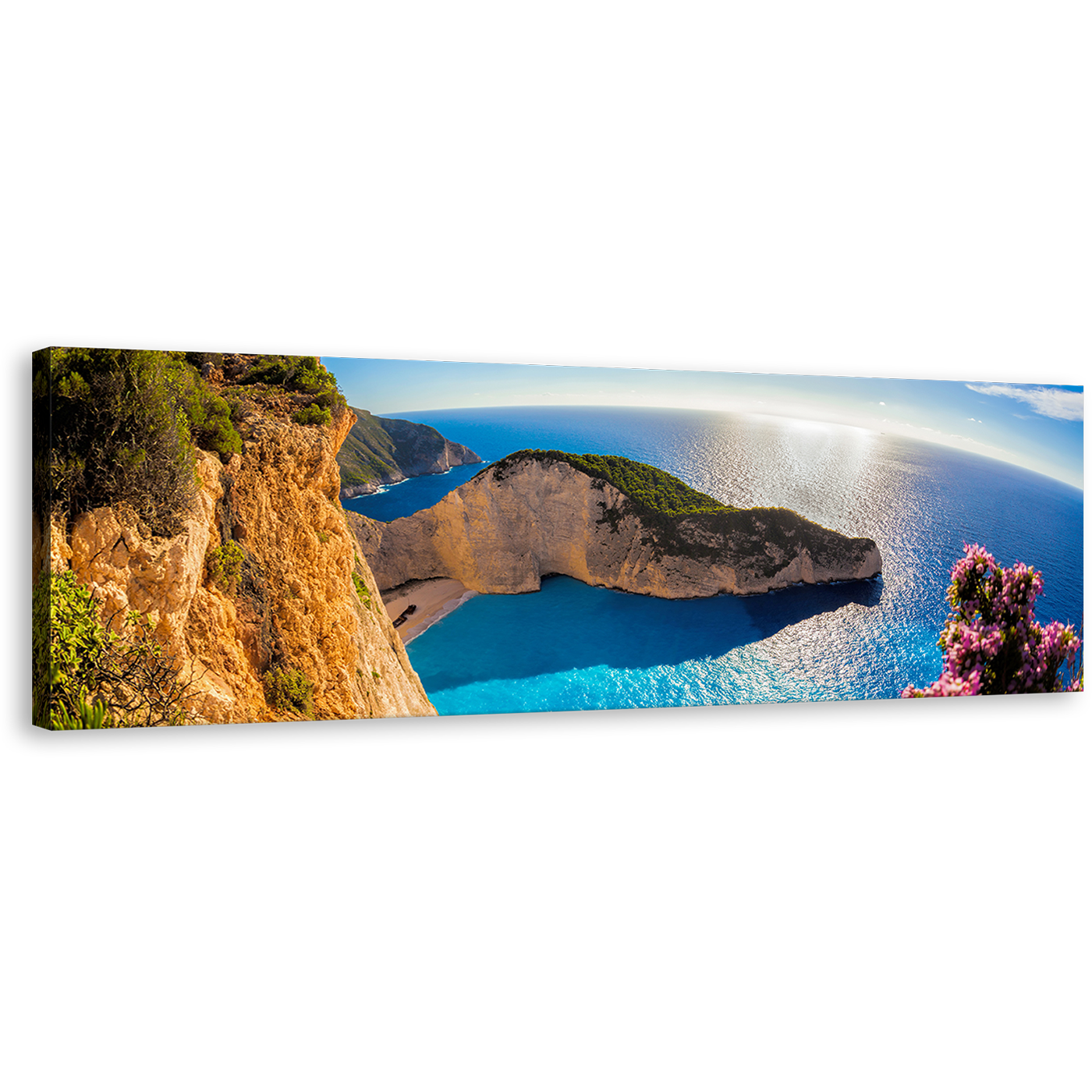 Navagio Beach Canvas Print, Blue Sunrise in Greece 1 Piece Canvas Art, Green Navagio Ocean Mountain Cliff Wall Art