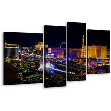 Load image into Gallery viewer, Nevada Casino Canvas Wall Art, Blue Las Vegas Skyline 4 Piece Canvas Print, Black Night Sky Canvas Artwork
