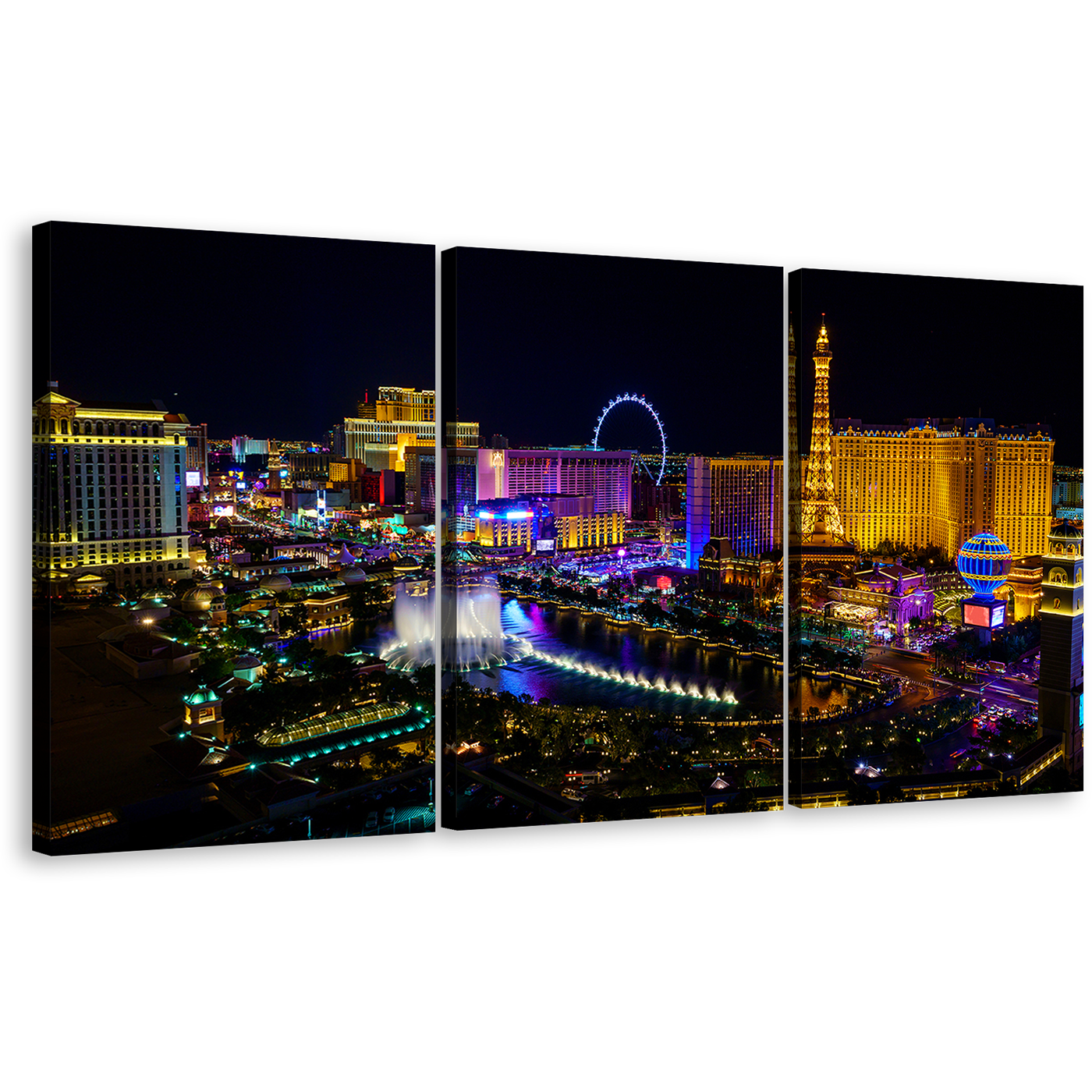 Nevada Skyline Canvas Wall Art, Las Vegas Black Night Sky Triptych Canvas Print, Blue 3 Piece Canvas Artwork