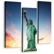 Load image into Gallery viewer, New York Canvas Print, Statue of Liberty Green Monument 3 Piece Canvas, Lady Liberty Blue Sky Canvas Wall Art
