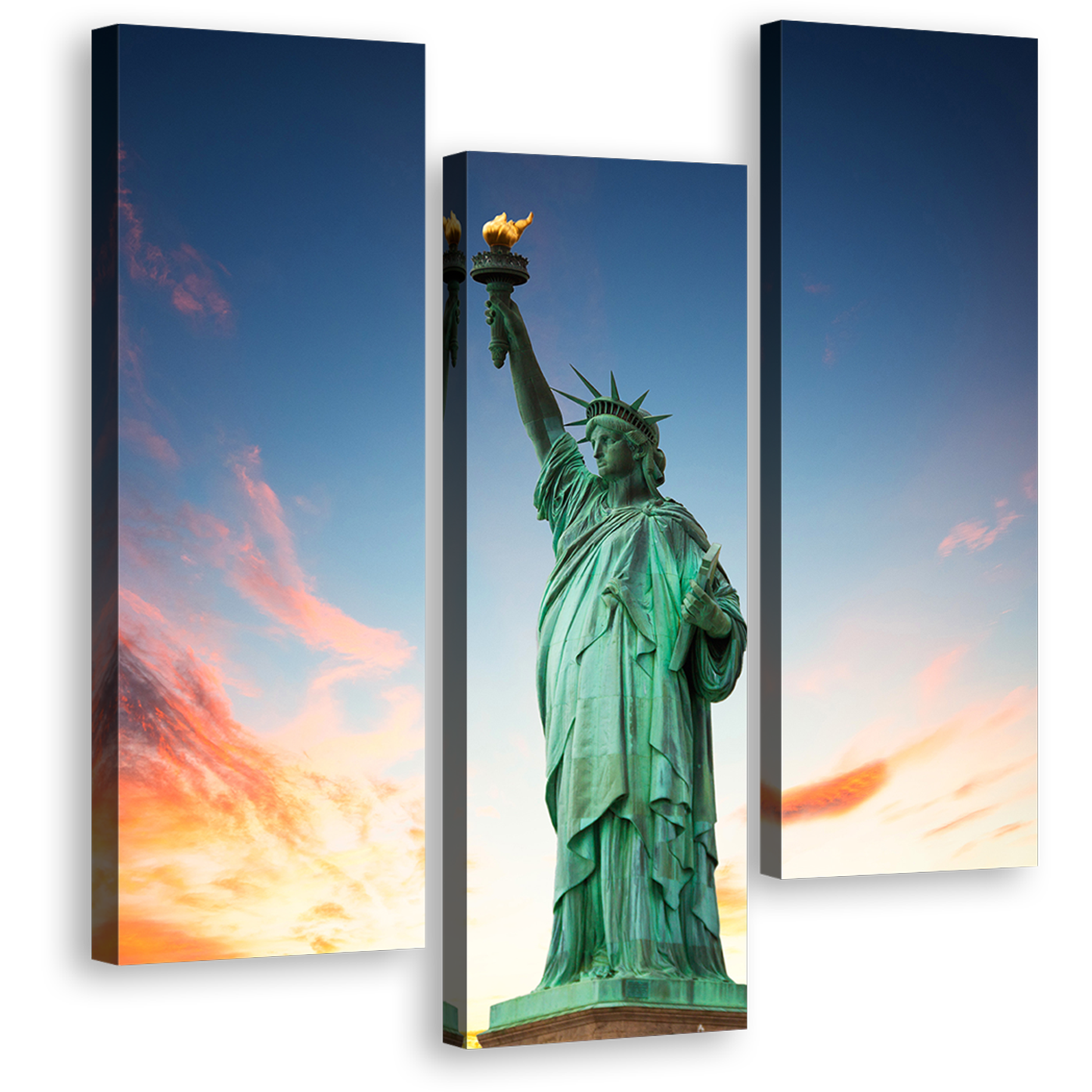 New York Canvas Print, Statue of Liberty Green Monument 3 Piece Canvas, Lady Liberty Blue Sky Canvas Wall Art