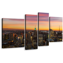 Load image into Gallery viewer, New York Canvas Wall Art, Beautiful Grey Midtown Manhattan Skyline Canvas Print, Yellow Sky NYC Cityscape 4 Piece Multiple Canvas
