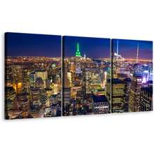 Load image into Gallery viewer, New York Canvas Wall Art, Blue Sky Cityscape 3 Piece Multi Canvas, Yellow Manhattan Skyline Canvas Print
