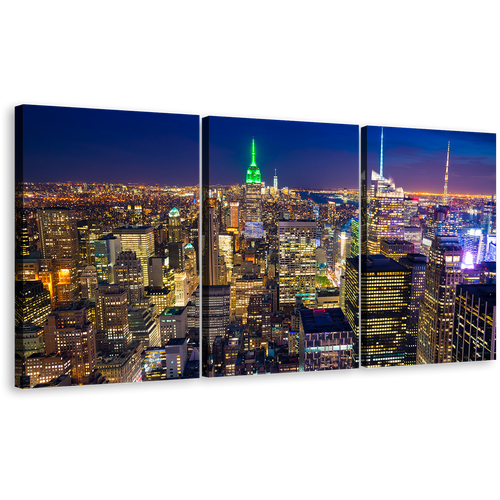 New York Canvas Wall Art, Blue Sky Cityscape 3 Piece Multi Canvas, Yellow Manhattan Skyline Canvas Print