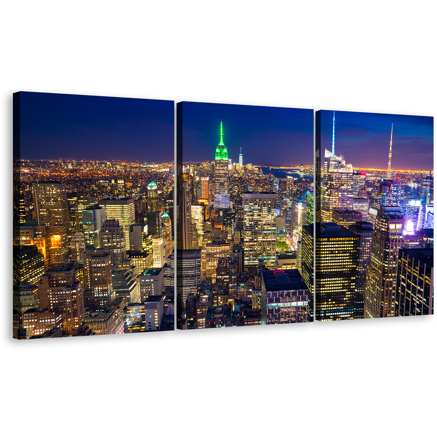 New York Canvas Wall Art, Blue Sky Cityscape 3 Piece Multi Canvas, Yellow Manhattan Skyline Canvas Print