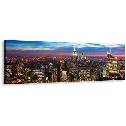 New York Canvas Wall Art, Blue Sky Midtown Manhattan Cityscape 1 Piece Canvas, Brown NYC at Evening Canvas Print