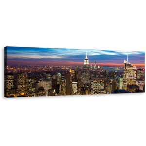 New York Canvas Wall Art, Blue Sky Midtown Manhattan Cityscape 1 Piece Canvas, Brown NYC at Evening Canvas Print