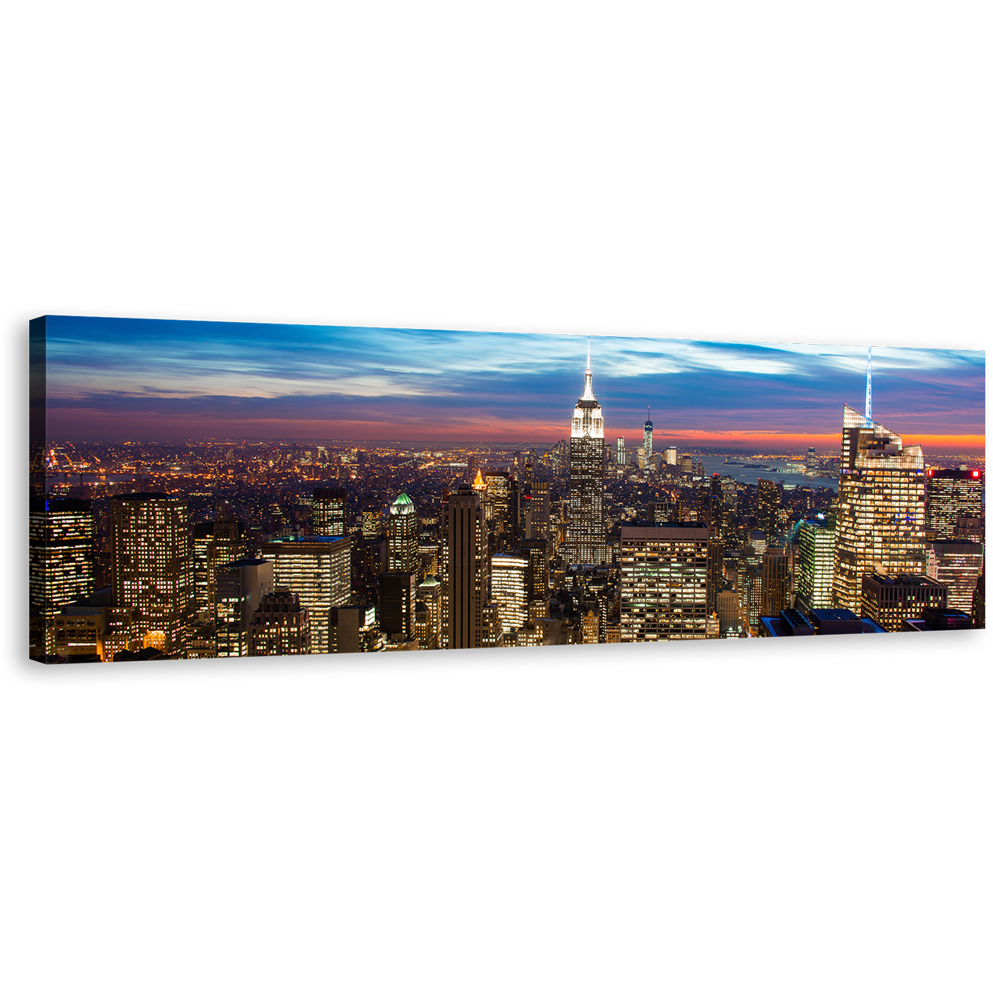 New York Canvas Wall Art, Blue Sky Midtown Manhattan Cityscape 1 Piece Canvas, Brown NYC at Evening Canvas Print